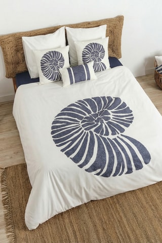 Housse de couette en percale de coton 79 fils/cm² Nerja - Blanc et bleu foncé
