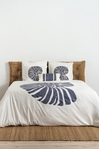 Housse de couette en percale de coton 79 fils/cm² Nerja - Blanc et bleu foncé
