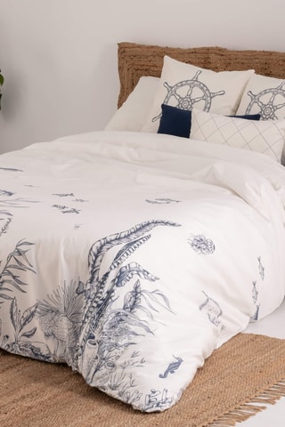 Housse de couette en percale de coton 79 fils/cm² Tamarit - Blanc et gris foncé