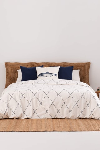 Housse de couette en percale de coton 79 fils/cm² Benicàssim - Blanc et bleu cobalt