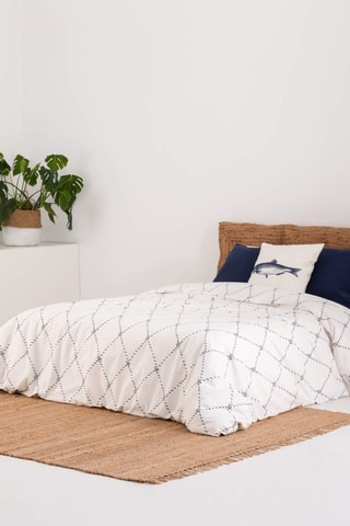 Housse de couette en percale de coton 79 fils/cm² Benicàssim - Blanc et bleu cobalt