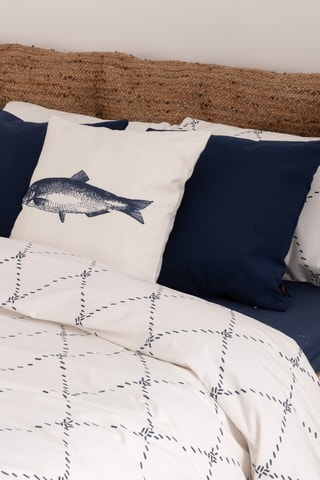 Housse de couette en percale de coton 79 fils/cm² Benicàssim - Blanc et bleu cobalt
