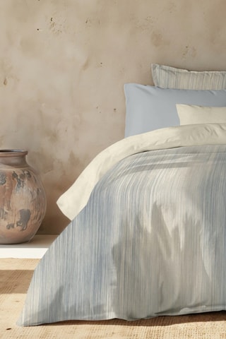 Housse de couette réversible en percale de coton 79 fils/cm² Lluc - Blanc et bleu cobalt