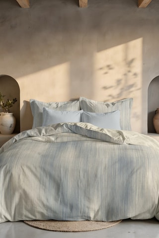 Housse de couette réversible en percale de coton 79 fils/cm² Lluc - Blanc et bleu cobalt