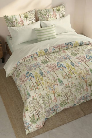 Capa de edredão reversível em percal de algodão 79 fios/cm² Alcudia - Cru e verde-escuro