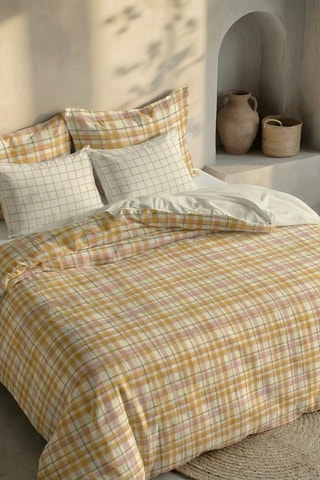 Capa de edredão reversível em percal de algodão 79 fios/cm² Benimodo - Cru e mostarda