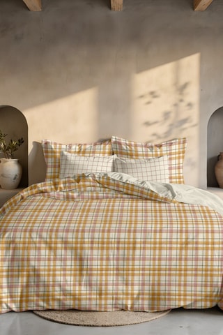 Capa de edredão reversível em percal de algodão 79 fios/cm² Benimodo - Cru e mostarda