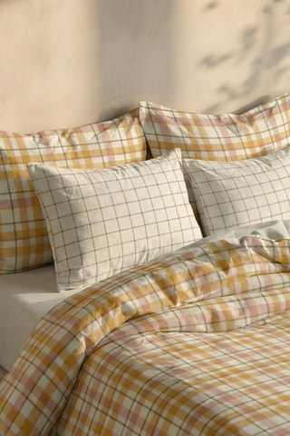 Capa de edredão reversível em percal de algodão 79 fios/cm² Benimodo - Cru e mostarda