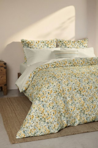 Capa de edredão reversível em percal de algodão 79 fios/cm² Catadau - Cru e verde-escuro