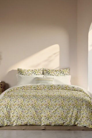 Capa de edredão reversível em percal de algodão 79 fios/cm² Catadau - Cru e verde-escuro