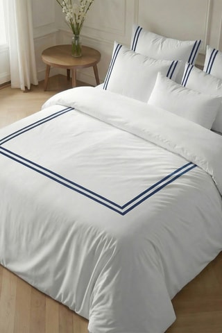 Capa de edredão reversível em percal de algodão 79 fios/cm² Oliva - Azul-marinho