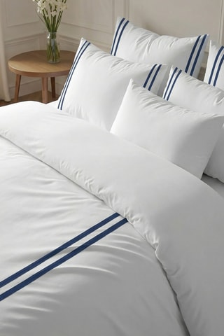 Capa de edredão reversível em percal de algodão 79 fios/cm² Oliva - Azul-marinho