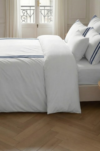 Capa de edredão reversível em percal de algodão 79 fios/cm² Oliva - Azul-marinho