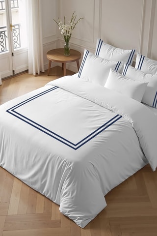 Capa de edredão reversível em percal de algodão 79 fios/cm² Oliva - Azul-marinho