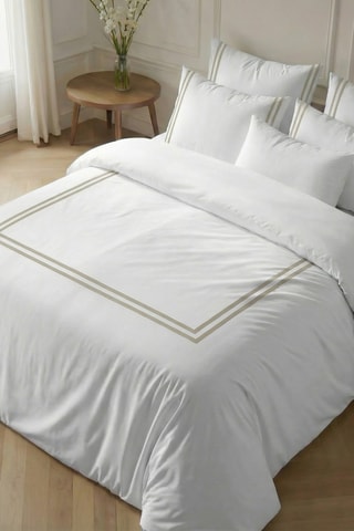 Capa de edredão reversível em percal de algodão 79 fios/cm² Oliva - Bege