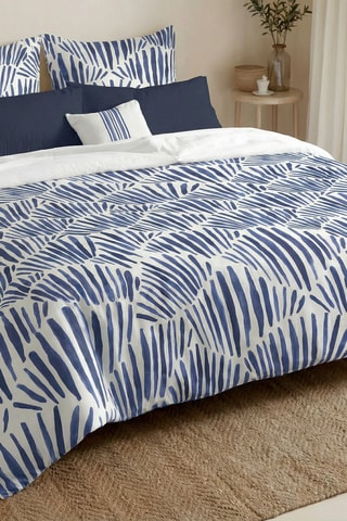 Housse de couette réversible en percale de coton 79 fils/cm² Gavina - Blanc et bleu cobalt