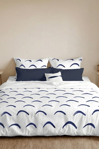 Housse de couette réversible en percale de coton 79 fils/cm² Calella - Blanc et bleu foncé