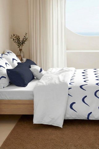 Housse de couette réversible en percale de coton 79 fils/cm² Calella - Blanc et bleu foncé