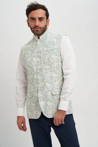 Gilet de costume en lin - Blanc et bleu