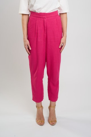 Pantalon en lin taille haute - Rose