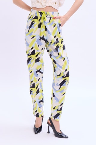 Pantalon en lin taille haute - Jaune