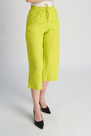 Pantalon wide legs en lin taille haute - Jaune
