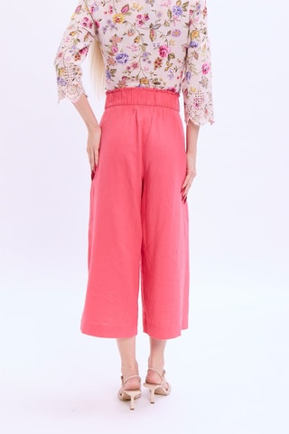Pantalon wide legs 7/8 en lin - Corail