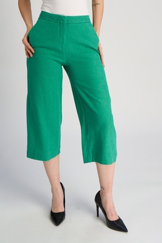 Pantacourt en lin taille haute - Vert