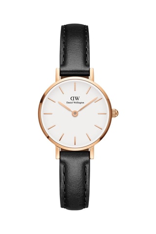 Montre à quartz en cuir Petite 24 mm - Noir et doré rose