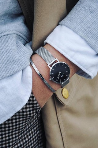 Montre à quartz en acier Sterling - 28 mm - Argenté et noir