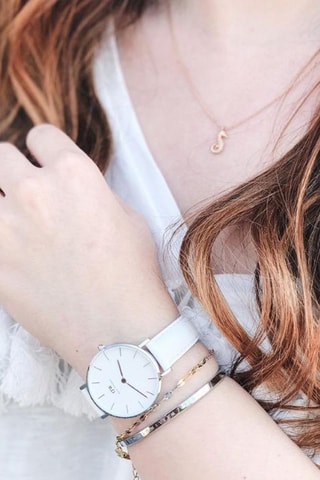 Montre à quartz en cuir Petite Bondi - Blanc et argenté