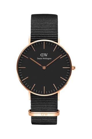 Montre à quartz en polyester Classic 36 Cornwall - Noir et doré rose