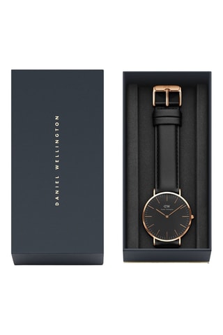 Montre à quartz en cuir Classic 36 - Noir et doré rose