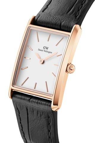 Montre à quartz en cuir véritable - Noir et doré
