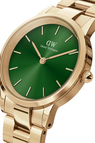 Montre à quartz en acier et plaqué or jaune Iconic Link Emerald - 32 mm
