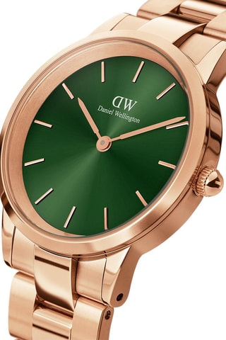 Montre à quartz en acier Iconic Link - 28 mm - Doré rose et vert