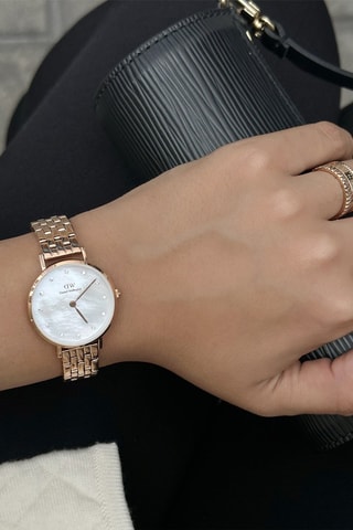 Stalen en Doublé Roségoud Quartz Horloge met Parelmoer Petite Lumine - 28 mm