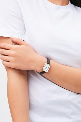 Leren Quartz Horloge - Zwart en Roségoudkleurig