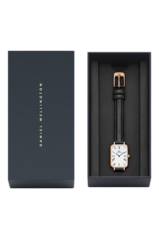 Leren Quartz Horloge - Zwart en Roségoudkleurig