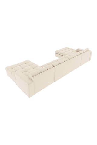 Canapé d'angle panoramique gauche Yohan - Beige - 5 places - En tissu polyester