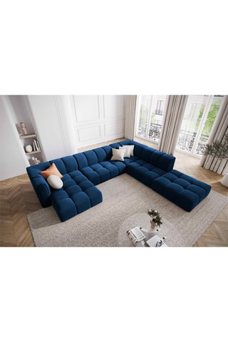 Canapé panoramique modulable Adams - Bleu roi - 7 places - Toucher velours