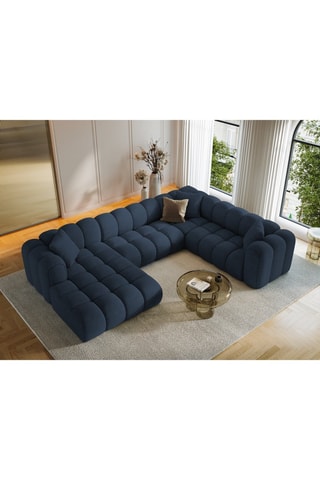 Canapé d’angle droit panoramique modulaire Arden - Bleu roi - 6 places - En tissu structurel