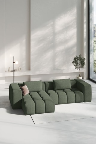 Canapé d'angle gauche Lorella - Vert olive - 3 places - Revêtement en tissu