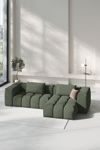 Canapé d'angle droit Lorella - Vert olive - 3 places - Revêtement en tissu