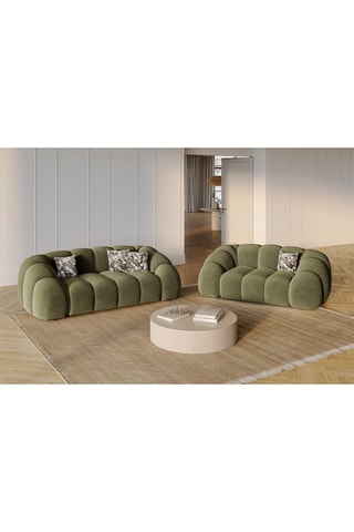 Canapé Lyna - Vert olive - 2 places - En tissu velours