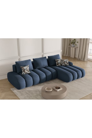 Canapé d'angle droit convertible Simona - Bleu marine - 4 places - En polyester