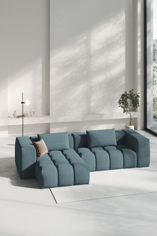 Canapé d'angle gauche Lorella - Bleu pétrole - 3 places - En tissu structuré