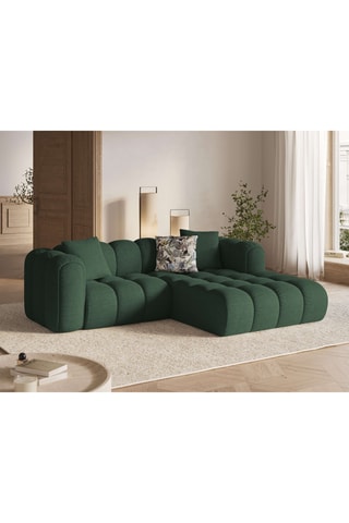 Canapé d'angle droit Elise - Vert foncé - 3 places - En tissu texturé et chenille