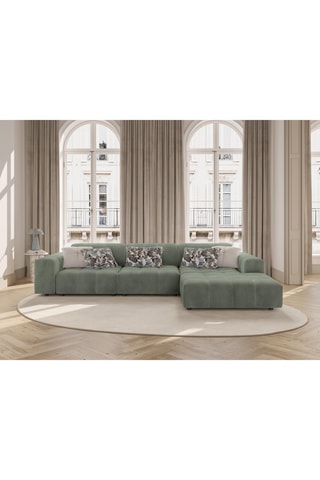 Canapé d'angle droit Luc - Vert olive - 4 places - En tissu texturé