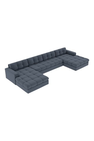 Canapé d'angle gauche panoramique Yohan - Bleu gris - 5 places - En tissu texturé